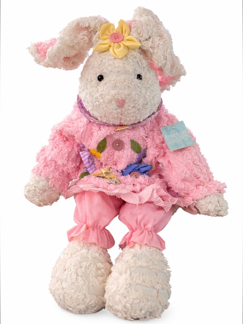 Large Burton + Burton Chenille Bunny Plush 21” Pink Decor Rabbit/ Bunny